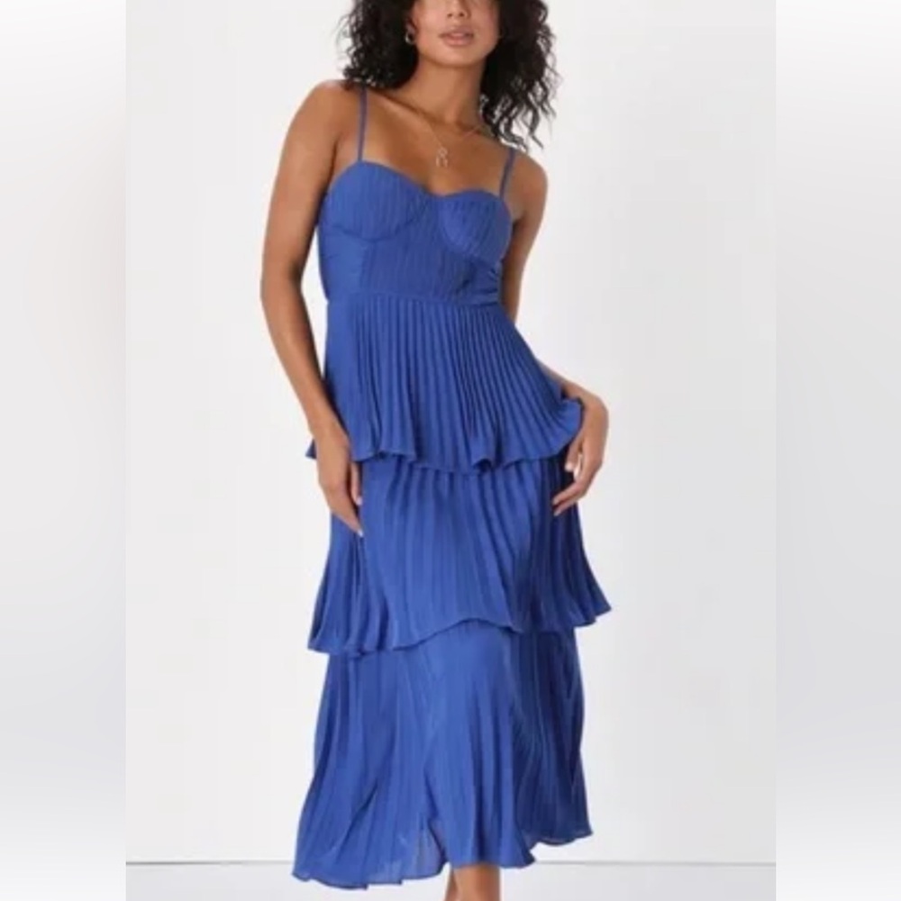 Lulu's Blue One Shoulder Pleated Sundress